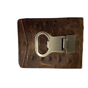 Nocona Men's Bi-Fold Wallet Bottle Opener Clip Distressed Ostrich Leather Brown
